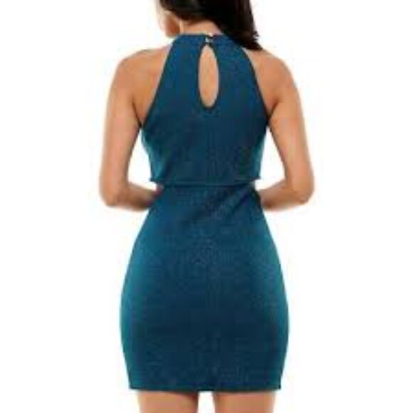 SPEECHLESS JUNIORS' MOCKNECK HALTER MINI SLEEVELESS BLUE DRESS SIZE 1 BRAND NEW - Picture 8 of 8